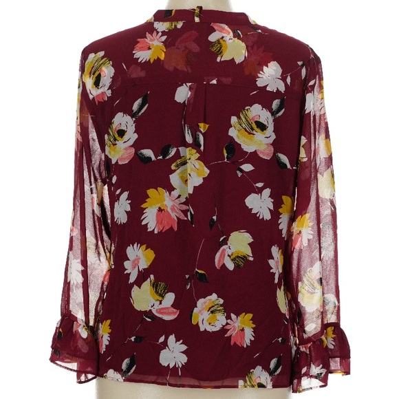 WHITE HOUSE BLACK MARKET Burgundy Long Sheer Sleeve Lined Blouse Size Medium - Picture 4 of 5